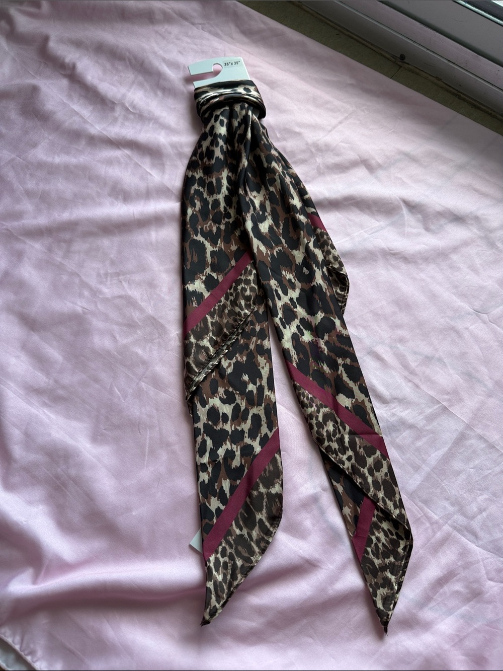 Anne Klein Leopard Print Hair Twilly with Burgundy Trim